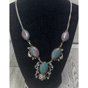 Rainbow Calsilica Jasper 925 Silver Plated Handmade Floral Y Necklace of 22"
